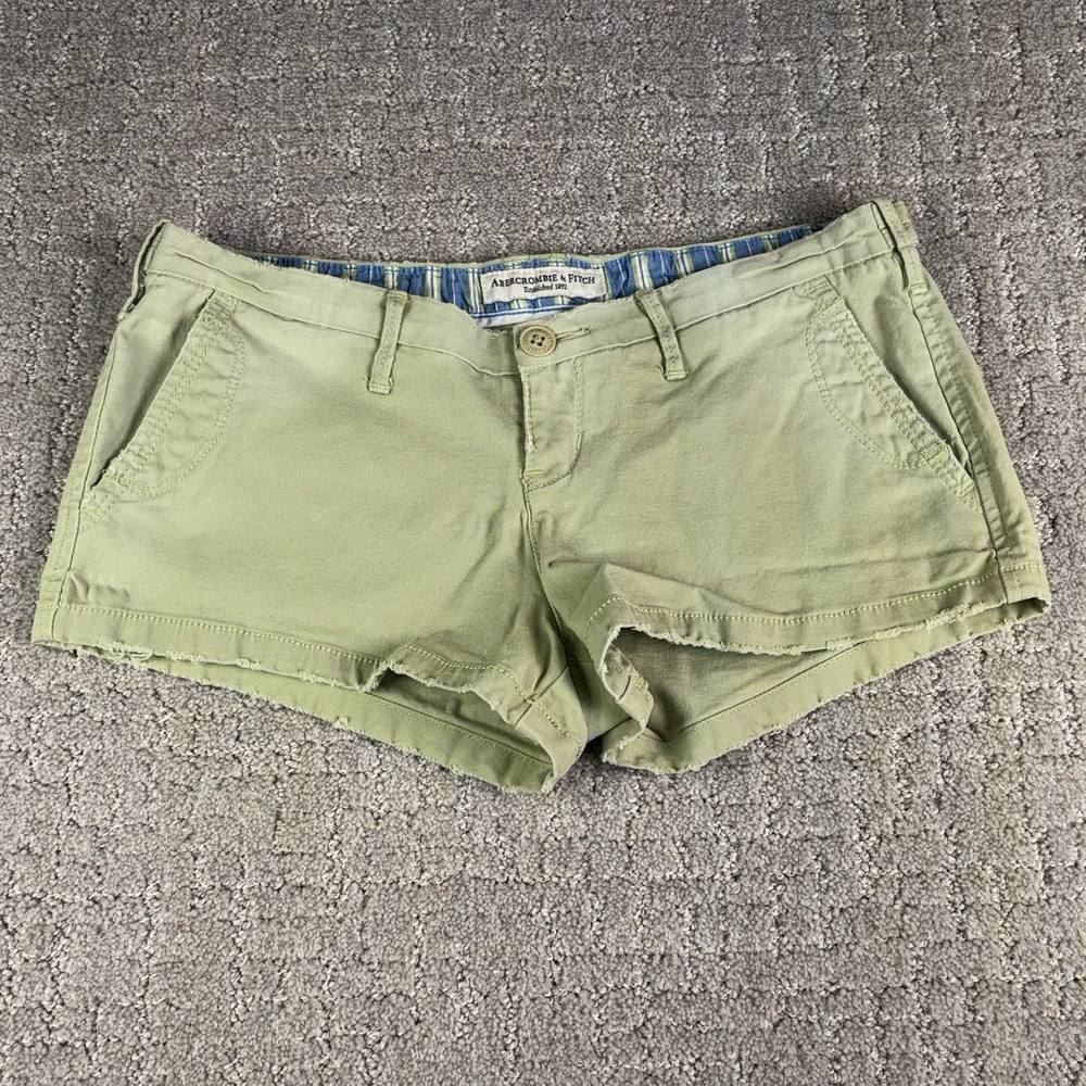 Vintage Abercrombie & Fitch Size 2 Chino Micro Mini Green Low Rise Shorts Y2K
